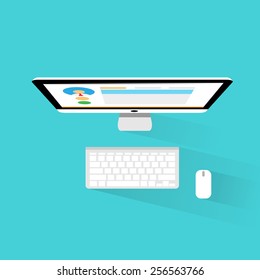 computer workstation top view workplace flat icon design vector illustration