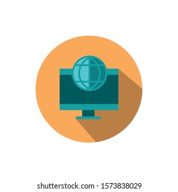 computer world business strategy icon block shadow vector illustration