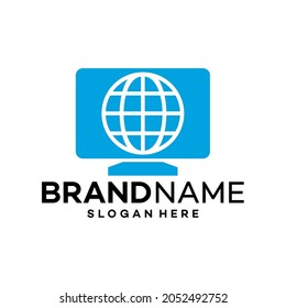 Plantilla de diseño de logotipo de iconos de mundo informático Vector de ilustración
