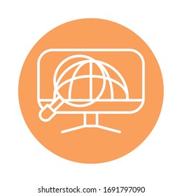 computer world magnifier cargo shipping delivery vector illustration block style icon