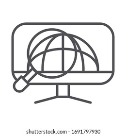 icono de estilo de línea de ilustraciones vectoriales de entrega de carga en el mundo de la computadora