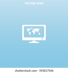 Computer with world map vector  icon.