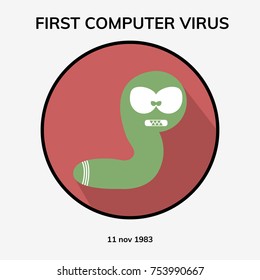 Computer worm icon. First computer virus day. Flat vector illustration