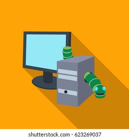 Computer Worm Icon In Flat Style Isolated On White Background. Hackers And Hacking Symbol Stock Vector Illustration.