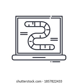 Computer Worm Icon, Linear Isolated Illustration, Thin Line Vector, Web Design Sign, Outline Concept Symbol With Editable Stroke On White Background.