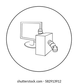 Computer worm icon in outline style isolated on white background. Hackers and hacking symbol stock vector illustration.