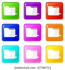 Computer worm icons of 9 color set isolated vector illustration