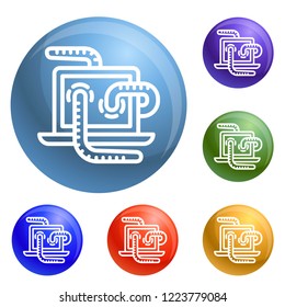 Computer worm icons set vector 6 color isolated on white background