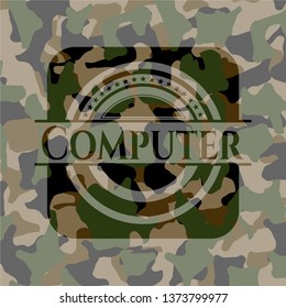 Computer written on a camo texture