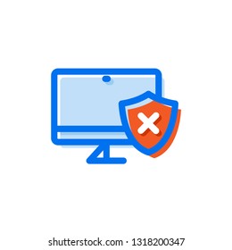 Computer with x mark line icon. Screen with cross vector illustration isolated on white. Error on screen outline style design, designed for web and app.