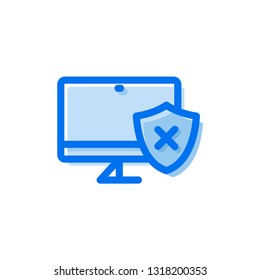 Computer with x mark line icon. Screen with cross vector illustration isolated on white. Error on screen outline style design, designed for web and app.