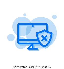 Computer with x mark line icon. Screen with cross vector illustration isolated on white. Error on screen outline style design, designed for web and app.