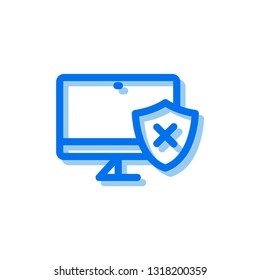 Computer with x mark line icon. Screen with cross vector illustration isolated on white. Error on screen outline style design, designed for web and app.