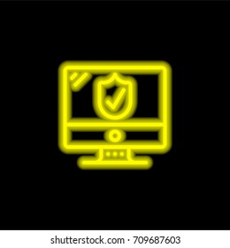 Computer yellow glowing neon ui ux icon. Glowing sign logo vector