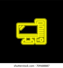 Computer yellow glowing neon ui ux icon. Glowing sign logo vector