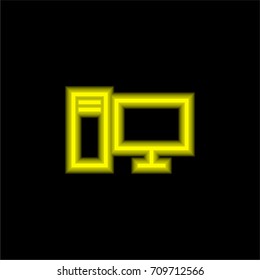 Computer yellow glowing neon ui ux icon. Glowing sign logo vector