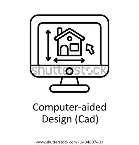 Computer-aided Design (Cad)  vector outline icon design illustration. Manufacturing units symbol on White background EPS 10 File