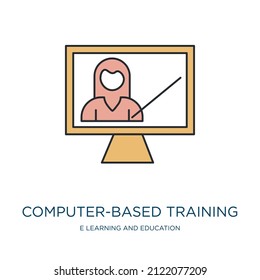 computer-based training icon from e learning and education collection. Thin outline computer-based training, computer, knowledge detailed offset lineal color icon isolated on white background. Line 