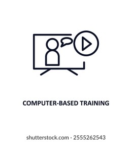 computer-based training outline icon.  Thin line icon from e learning and education collection. Editable vector isolated on white background