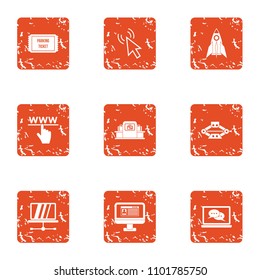 Computerisation a life icons set. Grunge set of 9 computerisation a life vector icons for web isolated on white background