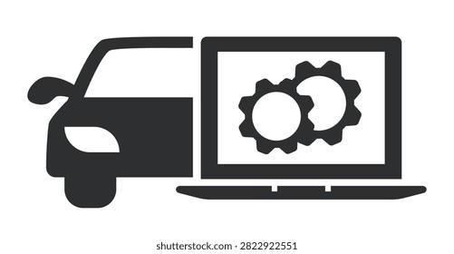 Computerized car diagnostics. Vector black icon. Hand-drawn vector.
