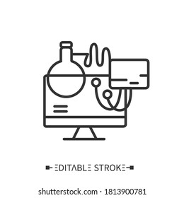 Computerized Diagnostics Line Icon. Modern Laboratory Equipment. Digital Technologies In Medicine Science. Healthcare And Health Information Management Concept. Editable Stroke