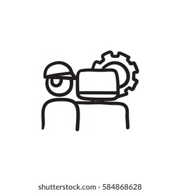 Computerized production vector sketch icon isolated on background. Hand drawn Computerized production icon. Computerized production sketch icon for infographic, website or app.