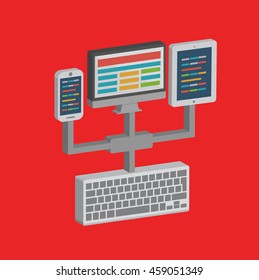 Computer,network info graphic on red background,vector