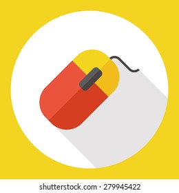 Computer-related equipment mouse flat icon with long shadow