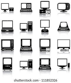 Computers - 16 silhouettes of retro and modern computers.