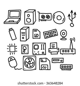 Computers and accessories doodles icon.vector illustration.
