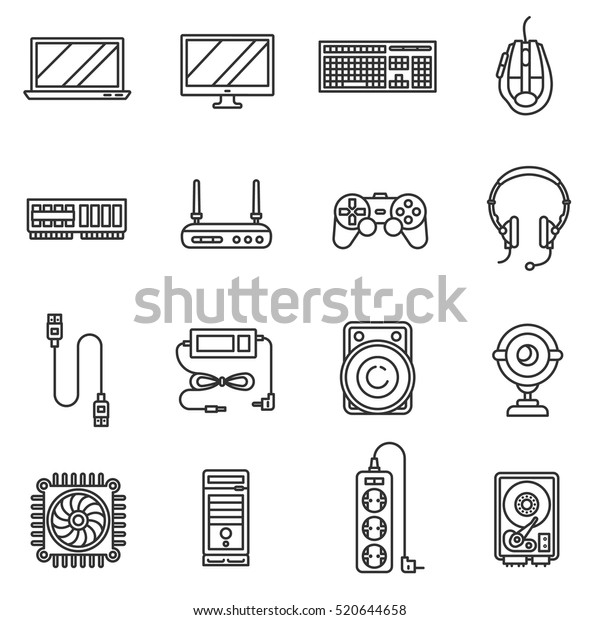 Computers Accessories Icons Set Electronic Equipment Stock Vector ...