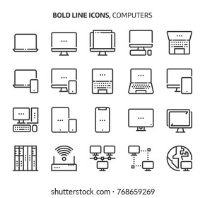Computers, bold line icons. The illustrations are a vector, editable stroke, 48x48 pixel perfect files. Crafted with precision and eye for quality.
