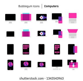 Computers, bubblegum icons. The illustrations are a vector, colorful, 64x64 pixel perfect files. Crafted with precision and eye for quality.