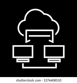 Computers and cloud sign sharing information - black background