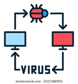 Computers connected with Viruses and bugs vector concept colored icon or logo element