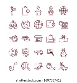 computers and fast delivery icon set over white background, line style, vector illustration