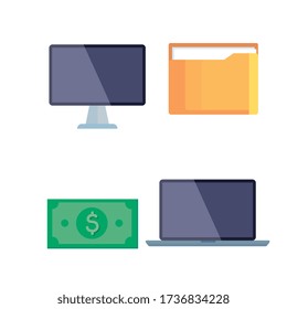 computadoras con diseño de ilustración de vectores de documentos de archivo y dinero de facturación