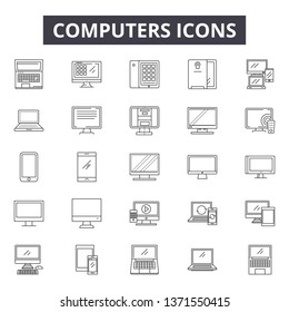 Computers line icons, signs set, vector. Computers outline concept, illustration: computer,monitor,laptop,internet,device,screen,technology,pc