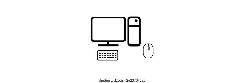 Computadores e telefones celulares vetor linear ícone set.