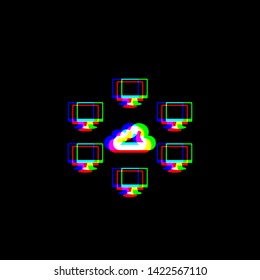 Computers nerk sign. Red, green and blue unfocused contour icon at black background. Illustration.