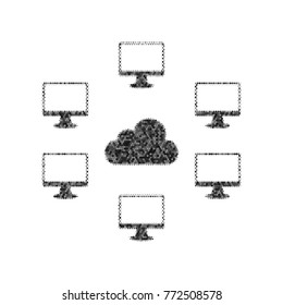Computers nerk sign. Vector. Black icon from many ovelapping circles with random opacity on white background. Noisy. Isolated.