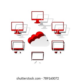 Computers nerk sign. Vector. Detachable paper icon with red body stock. Isolated.