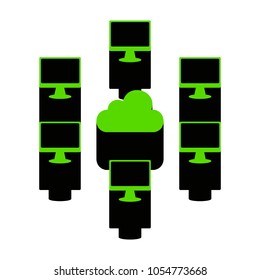 Computers nerk sign. Vector. Green 3d icon with black side on white background. Isolated.