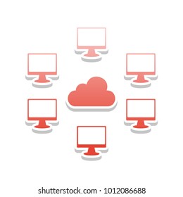 Computers nerk sign. Vector. Reddish icon with white and gray shadow on white background. Isolated.