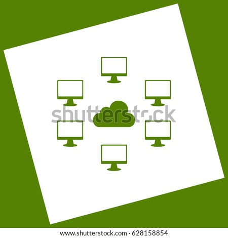 Computers nerk sign. Vector. White icon obtained as a result of subtraction rotated square and path. Avocado background.