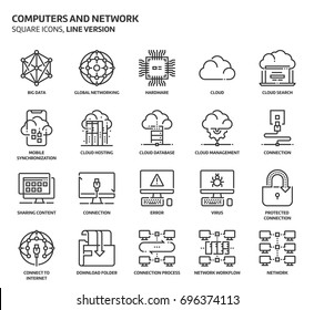 Computers and network related, pixel perfect, editable stroke, up scalable vector icon set. 