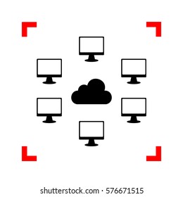 Computers network sign. Black icon in focus corners on white bac