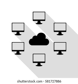Computers network sign. Black icon with flat style shadow path.