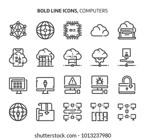 Computers and networking, bold line icons. The illustrations are a vector, editable stroke, 48x48 pixel perfect files. Crafted with precision and eye for quality.